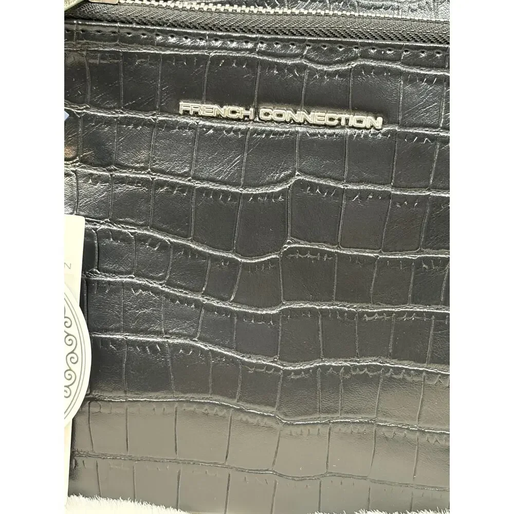 French Connection Black Croco Dale Double Slim Pouches Wristlet 2-in-1‎ NWT Chic
